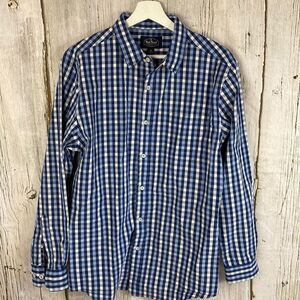 Nat Nast Luxury Long Sleeve Button Down Shirt Blue White Plaid Size M